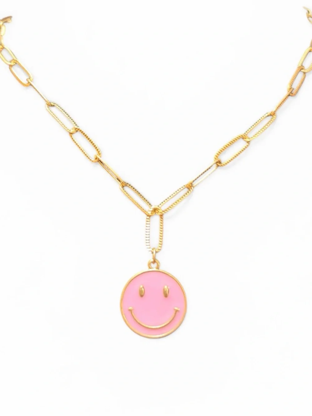 Gold plated Chain Necklace with Pink Smiley face Pendant - Picture 4 of 4